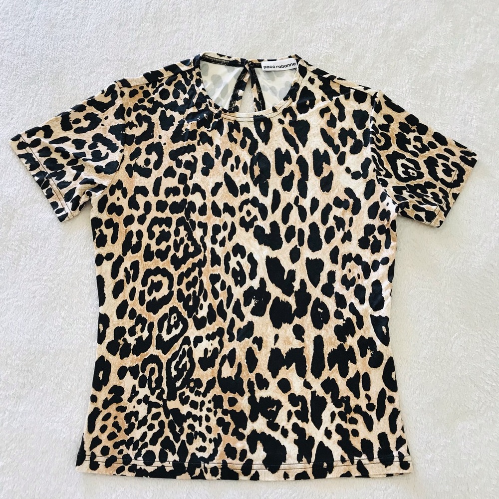 Paco Rabbane Womens Brown Black top cheeta animal print blouse shirt size S